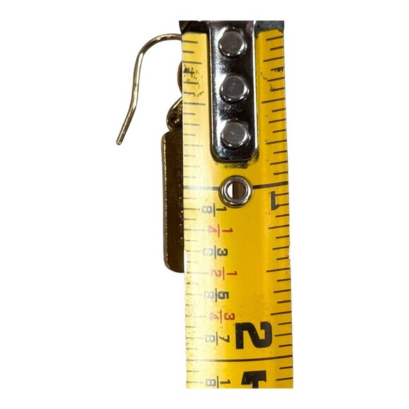 Israel Gold Plated Sterling Silver 925 Dangle Bar Earrings Rhinestone Inlay Sign - Picture 5 of 6